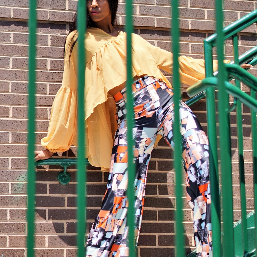 Mustard Ruffle High-Low V-Neck Blouse - Women's - Picture 3 of 6